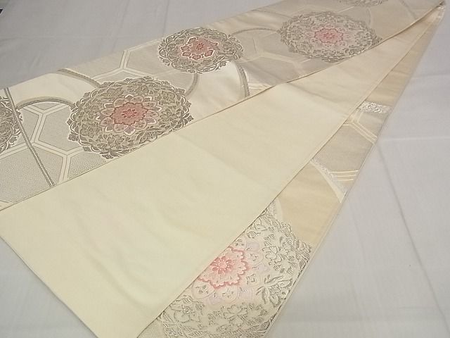 平和屋着物■六通柄袋帯 唐織 正倉院花文 銀糸 正絹 逸品 AAAC1589Apf