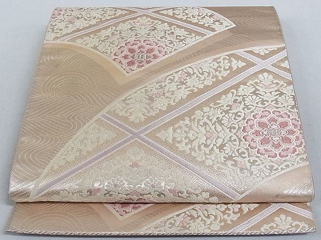 平和屋着物■六通柄袋帯 唐織 地紙重ね正倉院花文 銀糸 正絹 逸品 AAAC2171Aog