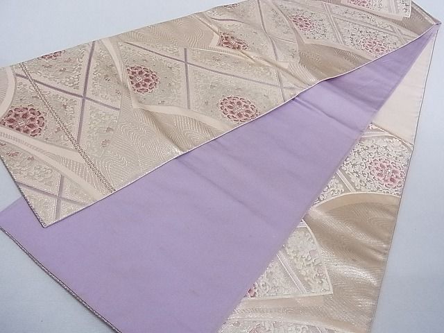 平和屋着物■六通柄袋帯 唐織 地紙重ね正倉院花文 銀糸 正絹 逸品 AAAC2171Aog