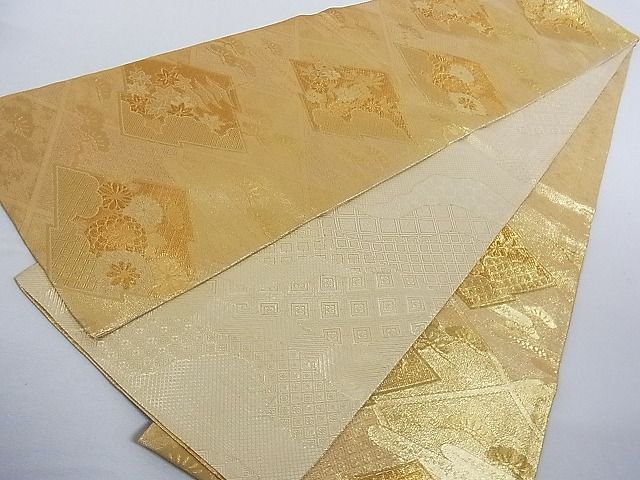 平和屋着物■佐賀錦 六通柄袋帯 松皮菱風景花文 金糸 正絹 逸品 AAAC2166Aog