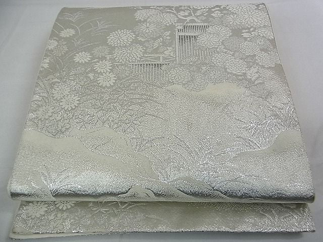 平和屋着物■六通柄袋帯 風景草花文 銀糸 逸品 DAAB0076ud