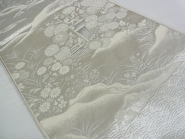 平和屋着物■六通柄袋帯 風景草花文 銀糸 逸品 DAAB0076ud