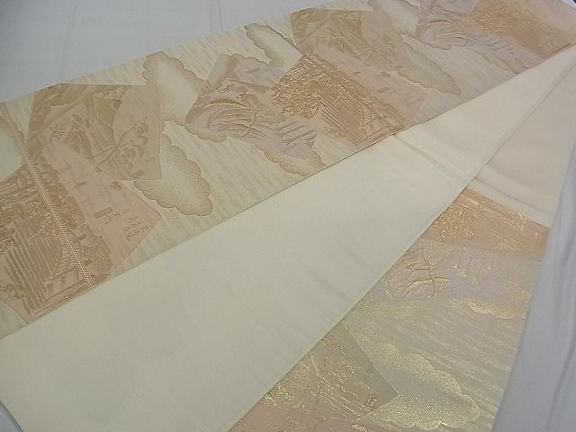 平和屋着物■六通柄袋帯 色紙重ね人物風景文 金糸 逸品 DAAB0075ud