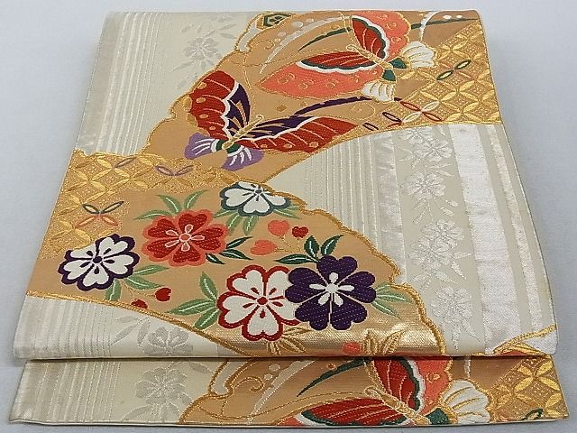 平和屋着物■六通柄袋帯 唐織 雪輪花蝶文 金銀糸 正絹 逸品 AAAC2194Aog