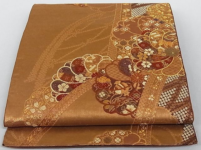 平和屋着物■六通柄袋帯 唐織 草木染 小袖 吉祥文様 金糸 三越扱い 正絹 逸品 AAAC2195Aog