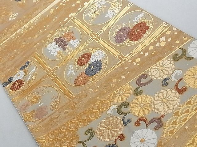 平和屋着物■六通柄袋帯 吉祥錦 吉祥花丸文 腹紋別柄 金糸 正絹 逸品 AAAC2175Aog