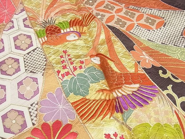 平和屋本店●極上 創業460年・千總 振袖 駒刺繍 束ね熨斗花鳥文 金彩 小田急扱い 逸品4s593
