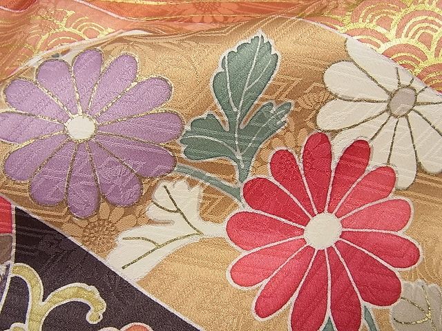 平和屋本店●極上 創業460年・千總 振袖 駒刺繍 束ね熨斗花鳥文 金彩 小田急扱い 逸品4s593