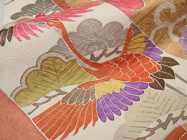 平和屋本店●極上 創業460年・千總 振袖 駒刺繍 束ね熨斗花鳥文 金彩 小田急扱い 逸品4s593
