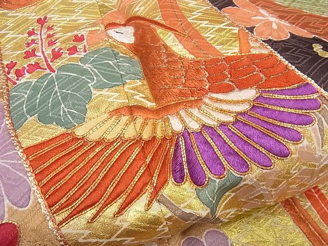 平和屋本店●極上 創業460年・千總 振袖 駒刺繍 束ね熨斗花鳥文 金彩 小田急扱い 逸品4s593