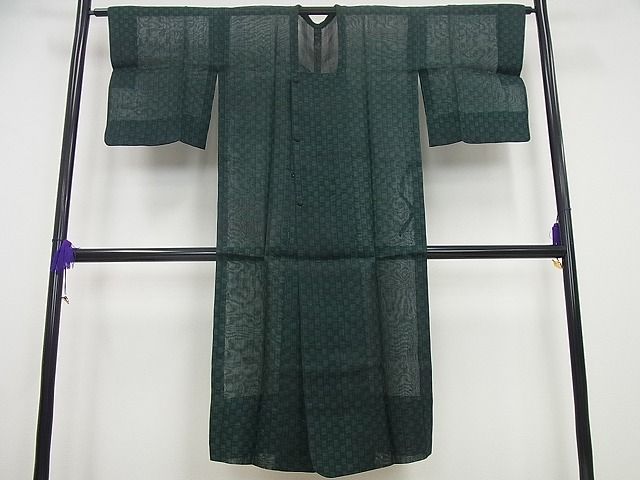 平和屋本店■極上 夏物 絹芭蕉 道行コート スリーシーズン 春夏秋 塵除け ロング丈 格子柄 証紙付き 逸品4s595
