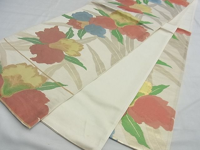 平和屋着物■西陣 六通柄袋帯 ふくれ織 花菖蒲 金糸 逸品 n-te1917