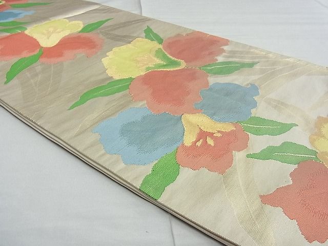 平和屋着物■西陣 六通柄袋帯 ふくれ織 花菖蒲 金糸 逸品 n-te1917