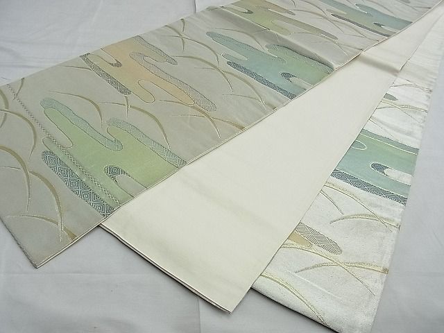 平和屋着物■佐賀錦 六通柄袋帯 エ霞芝草吉祥文 金銀糸 逸品 n-te1919