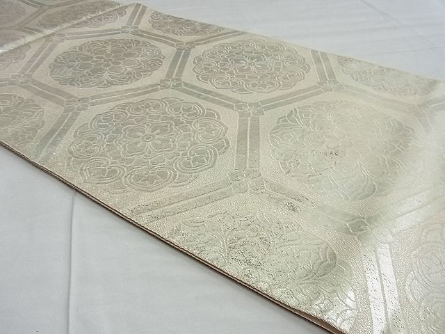 平和屋着物■六通柄袋帯 厚板亀甲華文 銀糸 逸品 n-te1925
