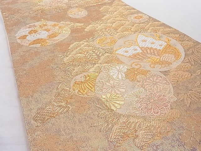 平和屋着物■六通柄袋帯 花蝶丸文 金銀糸 正絹 逸品 AAAC8308Agk