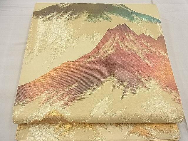 平和屋着物■六通柄袋帯 ふくれ織り 遠山文様 金糸 逸品 n-ea1841