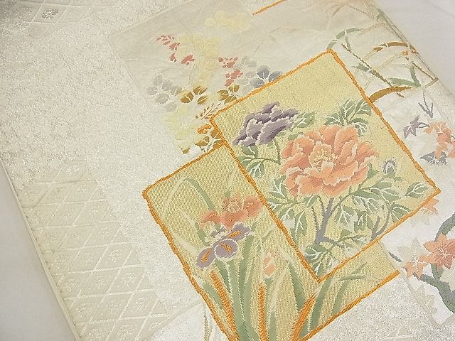 平和屋着物■六通柄袋帯 唐織 色紙草花文 金銀糸 逸品 n-ea1863