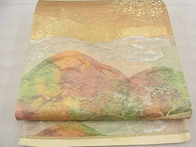 平和屋着物■六通柄袋帯 遠山籬草花文 金銀糸 逸品 n-ea1883