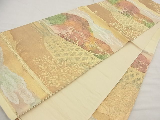 平和屋着物■六通柄袋帯 遠山籬草花文 金銀糸 逸品 n-ea1883