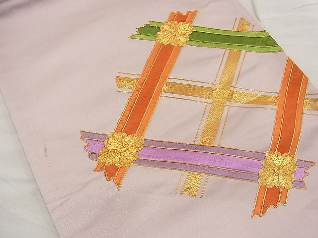 平和屋着物■太鼓柄袋帯 総刺繍 駒刺繍 菱天井文様 金糸 逸品 n-ea1892