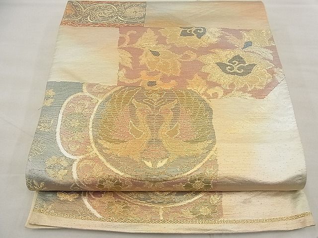 平和屋着物■六通柄袋帯 向い鳥正倉院花唐草文 金糸 逸品 n-ea1921