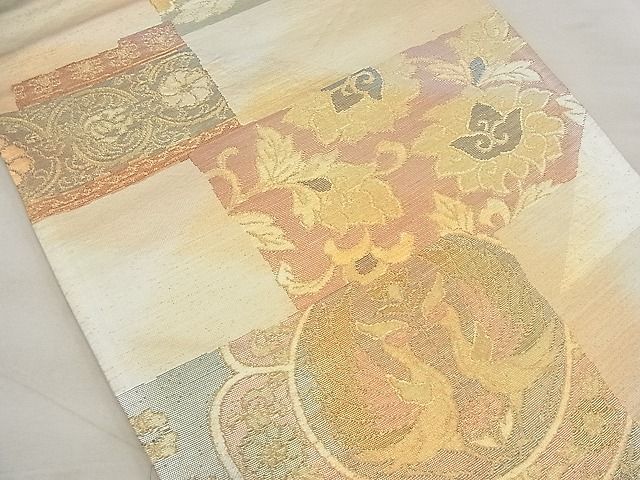 平和屋着物■六通柄袋帯 向い鳥正倉院花唐草文 金糸 逸品 n-ea1921