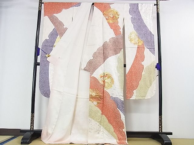 平和屋本店●極上 創業460年・千總 振袖 駒刺繍 絞り 雪輪鳳凰花文 金銀彩 逸品 DZAA0057kh4