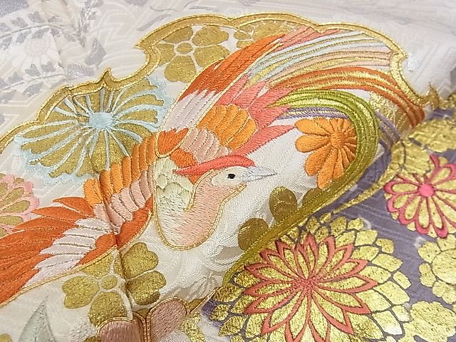 平和屋本店●極上 創業460年・千總 振袖 駒刺繍 絞り 雪輪鳳凰花文 金銀彩 逸品 DZAA0057kh4