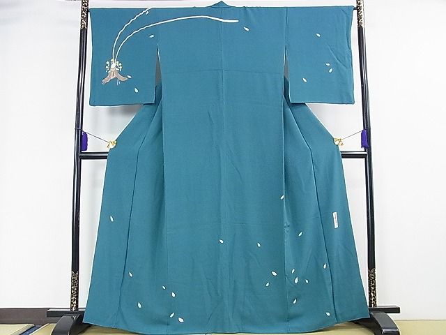 平和屋本店■極上 世界的人形師 辻村寿三郎 ジュサブロー 訪問着 兎 舞桜 納戸色地 金彩 鬼しぼ縮緬 逸品 DZAA0064kh4