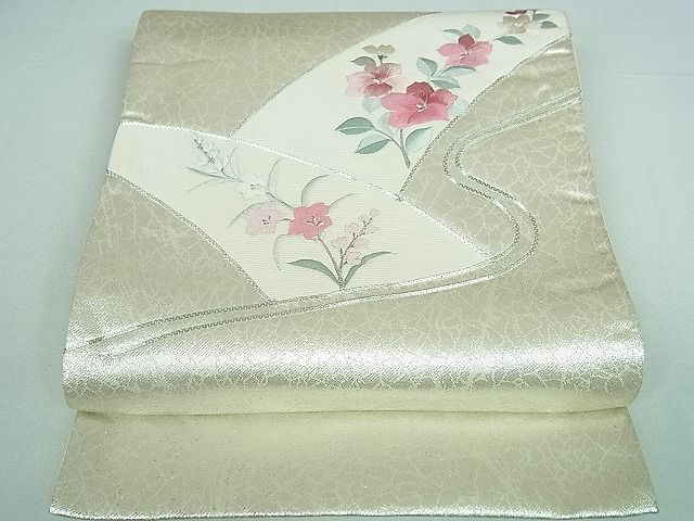 平和屋着物■六通太鼓柄京袋帯 駒刺繍 流水花文 銀糸 逸品 DAAA2152mz