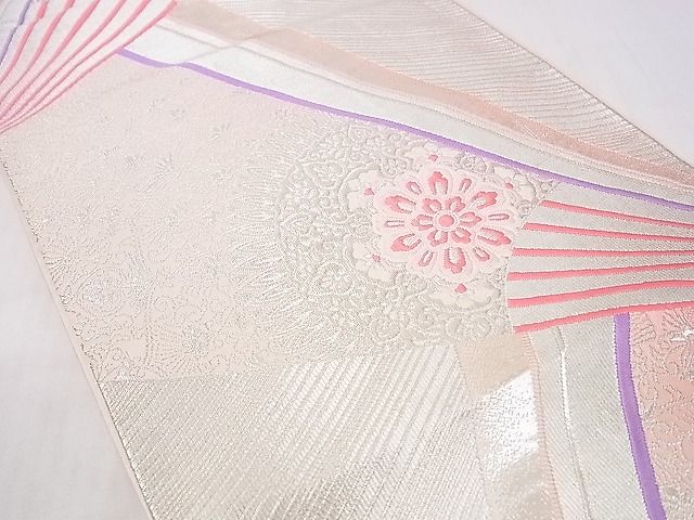 平和屋着物■六通柄袋帯 扇面正倉院花文 銀糸 逸品 DAAA2198mz
