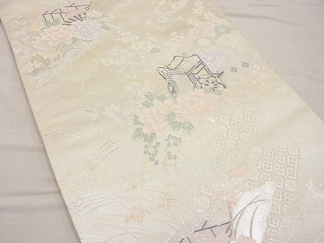 平和屋着物■六通柄袋帯 唐織 道長御所車文 銀糸 逸品 BAAC8703ip
