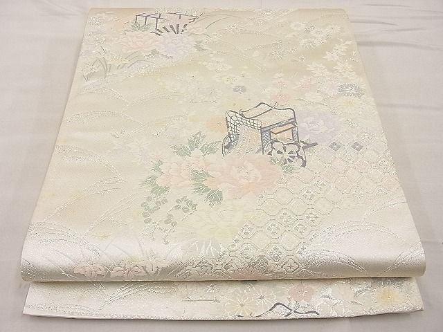 平和屋着物■六通柄袋帯 唐織 道長御所車文 銀糸 逸品 BAAC8703ip