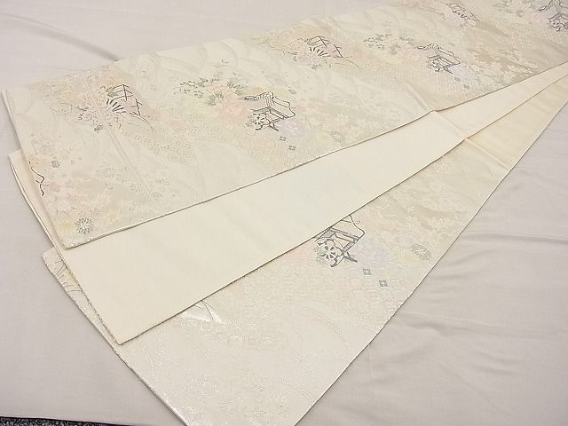 平和屋着物■六通柄袋帯 唐織 道長御所車文 銀糸 逸品 BAAC8703ip