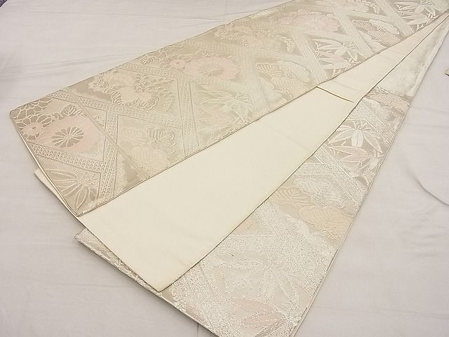 平和屋着物■六通柄袋帯 唐織 檜垣草花文 銀糸 逸品 BAAC8733ip