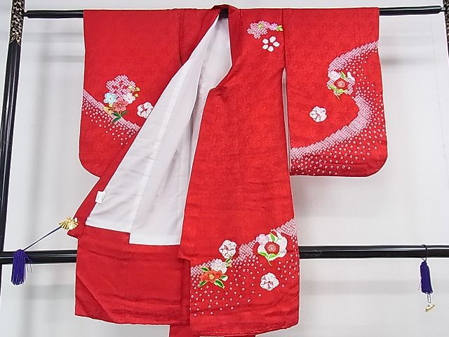 平和屋本店■極上 子供 七五三 女の子 3歳 祝着・襦袢・帯・小物セット 刺繍 花毬文 金糸 逸品 DZAA0093kh4