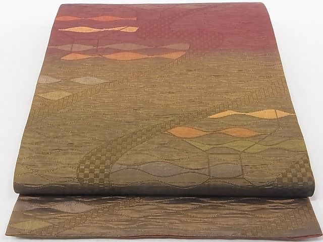 平和屋着物■六通柄袋帯 ふくれ織 流水文 正絹 逸品 AAAD7805Agk