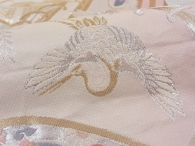 平和屋着物■両面六通柄袋帯 唐織 立波飛鶴文 毘沙門亀甲 金銀糸 正絹 逸品 AAAD7935Agk