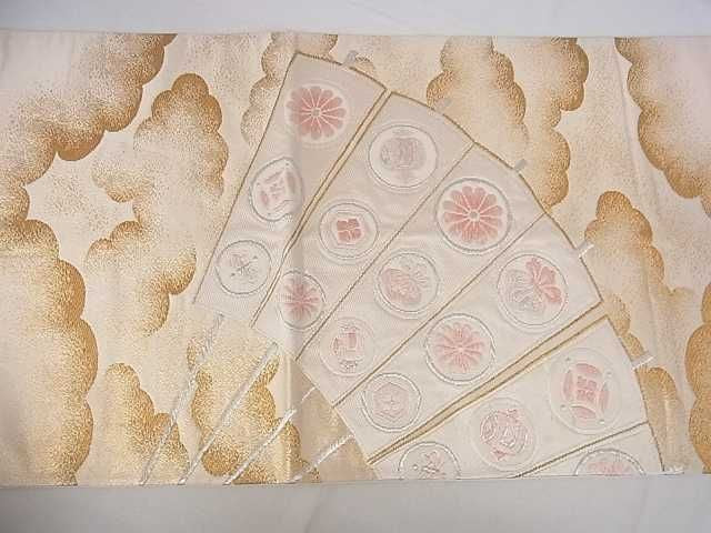 平和屋着物■六通太鼓柄袋帯 扇吉祥花文 金銀糸 逸品 DAAA4469ar