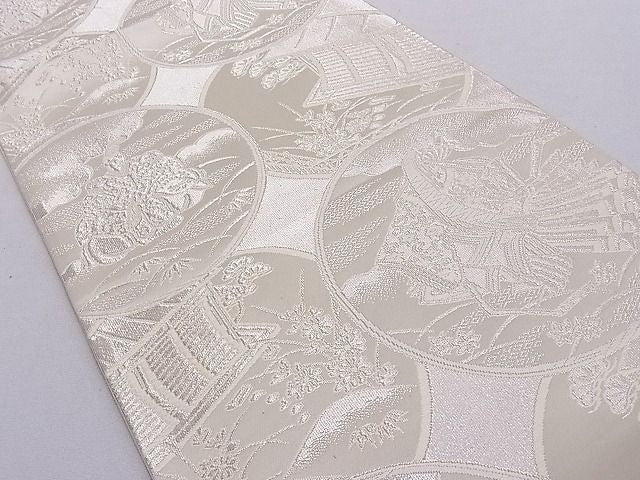 平和屋着物■六通柄袋帯 唐織 人物風景丸文 銀糸 正絹 逸品 AAAD9026Ajz