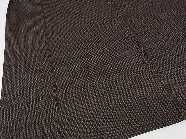 平和屋本店■極上 国指定重要無形文化財 本場久米島紬 手織 単衣 格子 反端付き 正絹 逸品 KAAA0511kk4