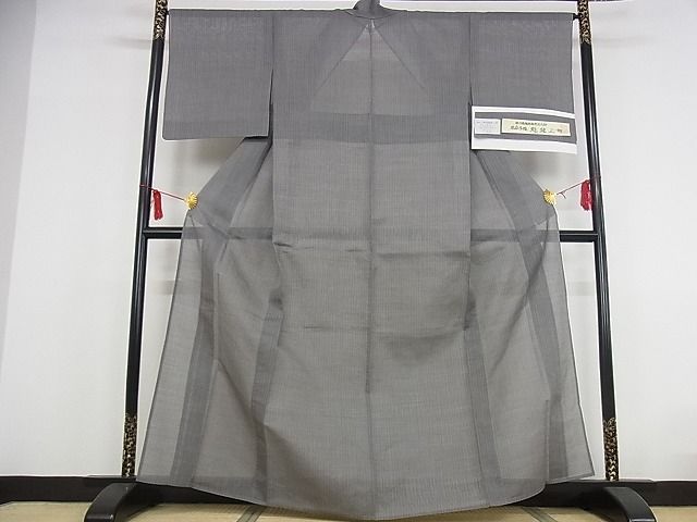 平和屋本店■極上 夏物 石川県指定無形文化財 能登上布 本麻手織上布 間道 煤色 証紙付き 麻 逸品 未使用 KAAA0593kk4
