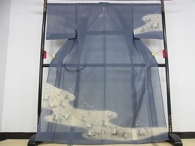 平和屋本店■極上 夏物 訪問着 紗紬 手描き 流水草花文 暈し染め 正絹 逸品 未使用 KAAA0641kk4