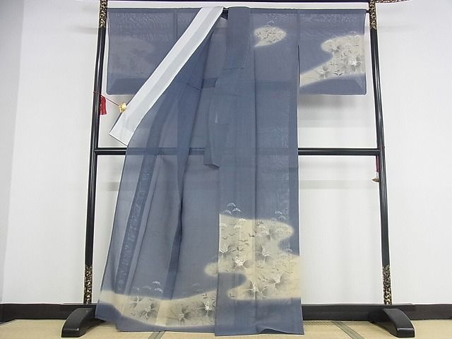 平和屋本店■極上 夏物 訪問着 紗紬 手描き 流水草花文 暈し染め 正絹 逸品 未使用 KAAA0641kk4