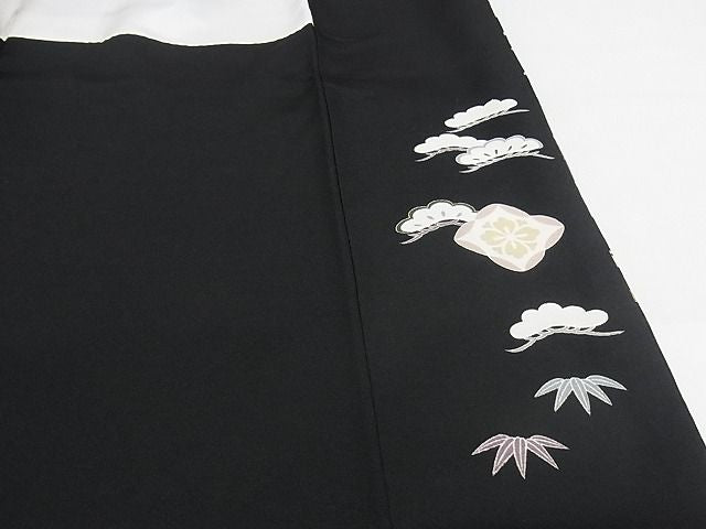 平和屋本店●極上 訪問着 駒刺繍 吉祥花文 黒地 金彩 正絹 逸品 未使用 KAAA0643kk4