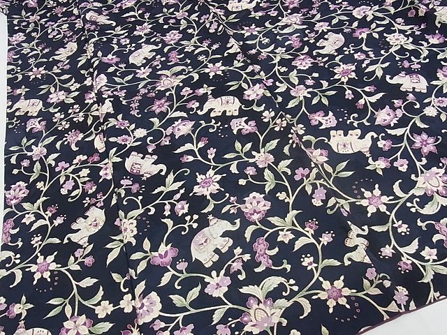平和屋本店■極上 岡重 小紋 象 更紗花文 金彩 正絹 逸品 KAAA0649kk4