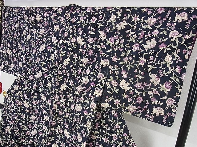 平和屋本店■極上 岡重 小紋 象 更紗花文 金彩 正絹 逸品 KAAA0649kk4