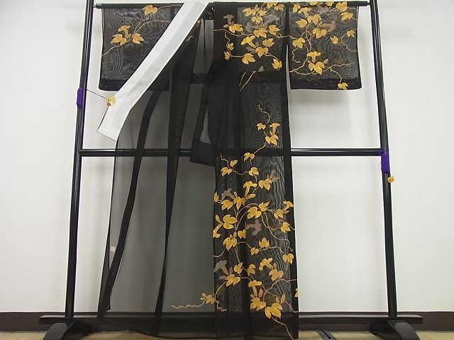平和屋本店■希少 夏物 久保田一竹 幻の辻が花 訪問着 紗 朝顔 黒地 木箱付き 逸品4s680