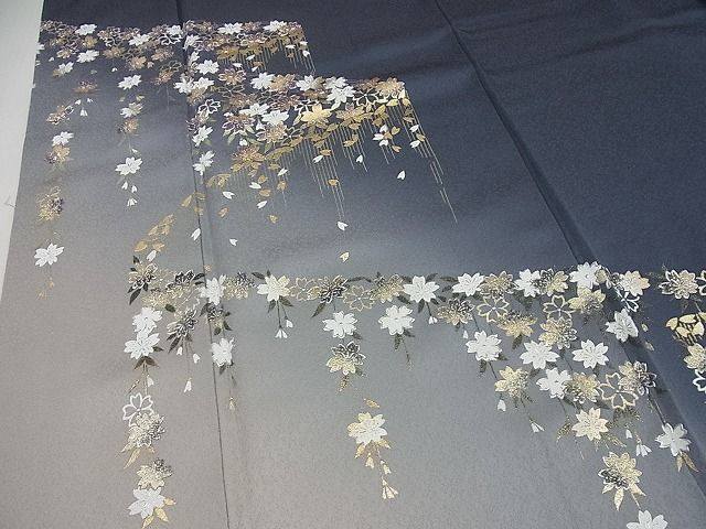 平和屋本店●極上 金彩友禅 卓越技能者・名工・和田光正 訪問着 舞桜 藍鉄色地 逸品4s700